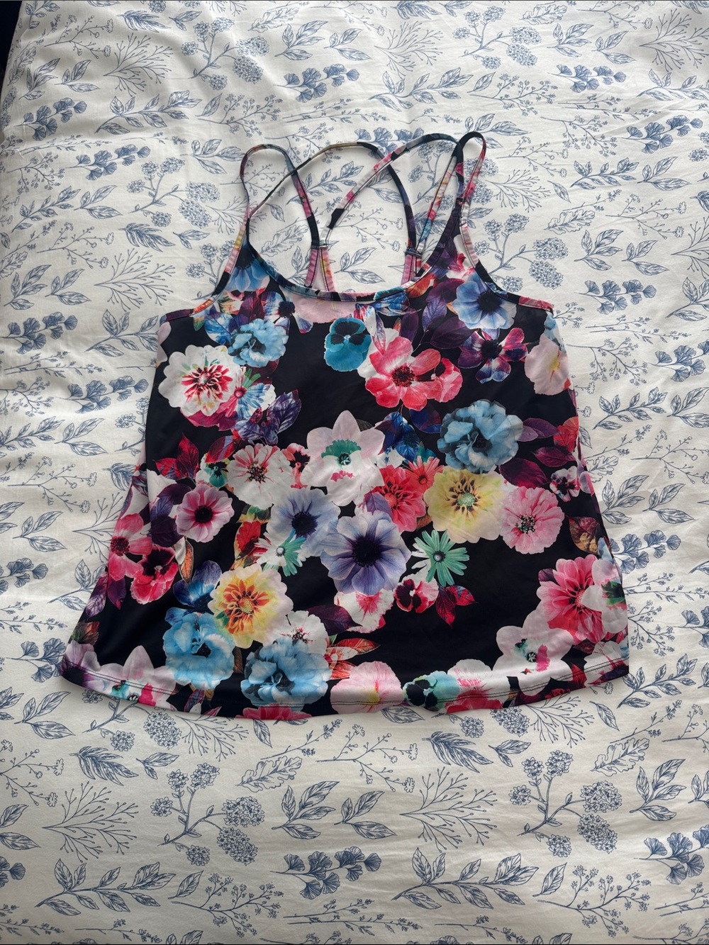 Floral Print Women's sport Tank Top - Black Multi